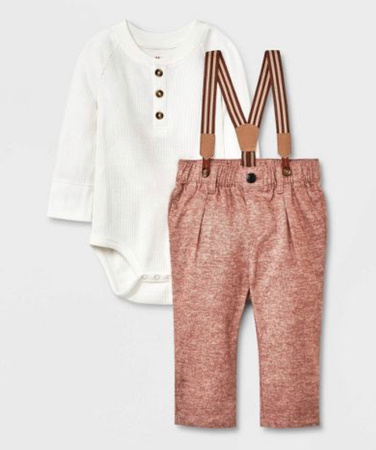 Ivory Thermal Bodysuit w/ Brown Pants w/Suspenders- 3-6 months