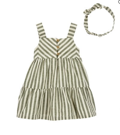 Olive Stripe Dress- 6 months